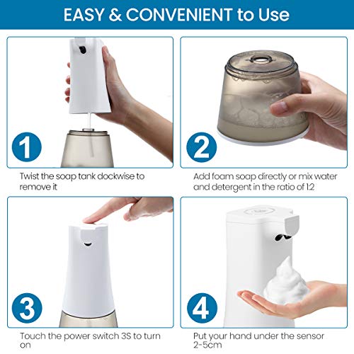 Godmorn Dispensador de jabón automático, 350ml USB Carga Dispensador de Jabón Sensor Infrarrojo Sin Contacto, IPX4 Volumen de Espuma Ajustable para los baños Cocina aseos oficinas hoteles