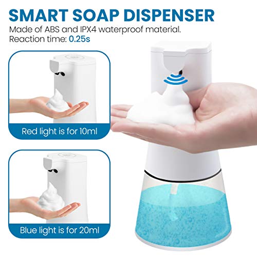 Godmorn Dispensador de jabón automático, 350ml USB Carga Dispensador de Jabón Sensor Infrarrojo Sin Contacto, IPX4 Volumen de Espuma Ajustable para los baños Cocina aseos oficinas hoteles