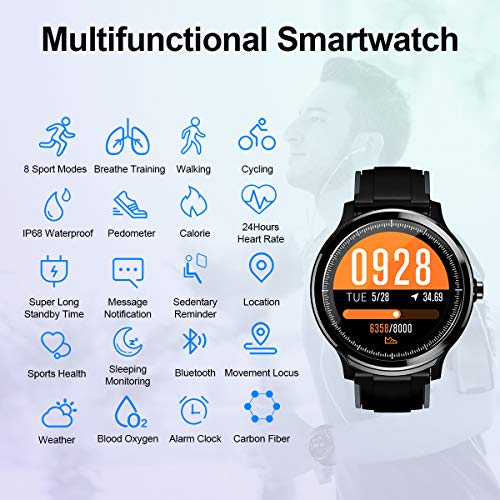 GOKOO Bluetooth Smartwatch Hombre Reloj Inteligente Impermeable IP68 Actividad Monitor Pulsómetro Compatible con Android y iOS