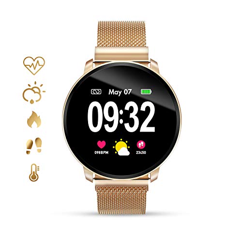 GOKOO Smartwatch Fashion para Hombre Mujer Impermeable Reloj Inteligente Monitores de Actividad Fitness Tracker con Monitor de Sueño Pulsómetros Podómetro Compatible con iOS Android