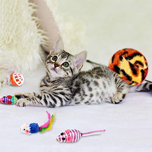 GOLDGE 16 Piezas Juguetes para Gatos, Juguete Interactivo con Plumas para Gatos, Ratóns y Bolas Varias para Gatos