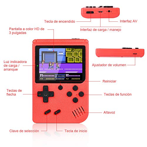 GOLDGE 2pcs Consola de Juegos Portátil para Niños, Consola Retro Juegos Clásicos Compatible con Salida de TV y Pantalla a Color de 3 Pulgadas con Batería Recargable Regalo de Cumpleaños