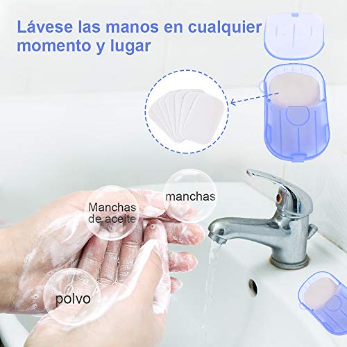 GOLDGE 350 Piezas o Más Jabón Desechable Papel, Jabones en Papel Desechables con 6 Caja de Plástico para Exteriores Camping Senderismo Viajes (Colores Diferentes)