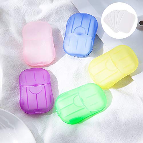 GOLDGE 350 Piezas o Más Jabón Desechable Papel, Jabones en Papel Desechables con 6 Caja de Plástico para Exteriores Camping Senderismo Viajes (Colores Diferentes)
