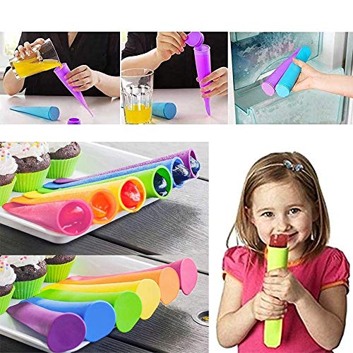 GOLDGE 7psc Moldes para Helados y Embudo Plegable de Silicona, Fabricantes de Paletas de Hielo para Hacer Polos de Hielo Helado Zumo Batido Yogur