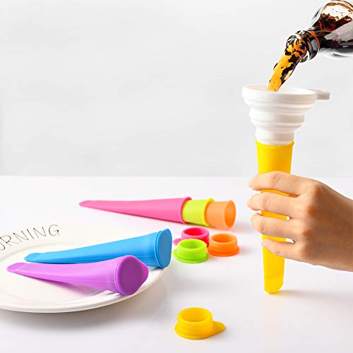 GOLDGE 7psc Moldes para Helados y Embudo Plegable de Silicona, Fabricantes de Paletas de Hielo para Hacer Polos de Hielo Helado Zumo Batido Yogur