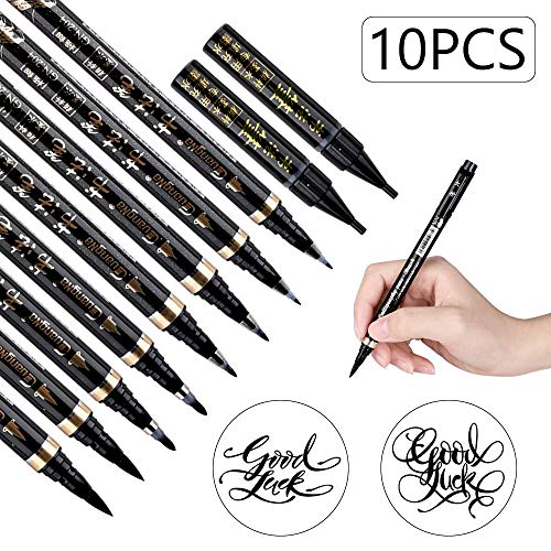 Goldge 8Pcs Pluma de Caligrafía, Pluma de Escritura Pincel Negros Bolígrafos de Tinta de Caligrafía Adecuado para Principiantes Escribiendo,Firma, Diseño Diseño y Dibujo