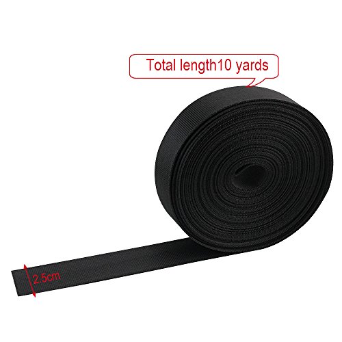 GOLRISEN Cinta de Nylon 1 Rollo 10 yardas x 25 mm, 12 Hebillas de Plástico, Cinta Nylon Negra Suave y Resistente, Como Asa para Bolsas, Correa para Mochila o para Hacer Collares de Perro