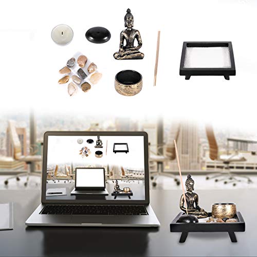 GoMaihe Buda Figura Estatua Candelabro, 12.5 x 12.5cm Portacandelitas Set Incienso Piedra Natural, Quemador de Incienso Candelabro para Meditacion Jardín Zen Relajarse Decoracion de Interiores