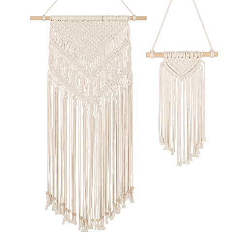 GoMaihe Macrame Tapiz Pared, 2 Piezas Beige Tapiz Macramé Tejido Boho Chic Decoración Habitacion, Decoración Pared, Decoración Bohemia, Regalo Mujer 72 cm (L) x 31 cm (W) y 33 cm (L) x 12 cm (W)