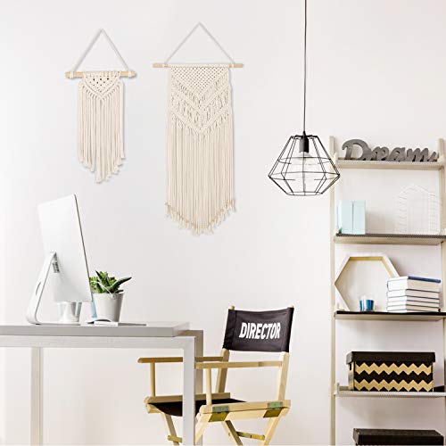 GoMaihe Macrame Tapiz Pared, 2 Piezas Beige Tapiz Macramé Tejido Boho Chic Decoración Habitacion, Decoración Pared, Decoración Bohemia, Regalo Mujer 72 cm (L) x 31 cm (W) y 33 cm (L) x 12 cm (W)