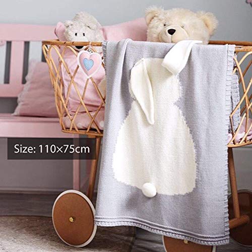 GoMaihe Mantas de Lana Bebe, 108cmx73cm Bonita Conejo Aire Acondicionado Mantas de Bebes Recien Nacidos, Suave Cálida Baby Mantas Infantiles Wrap de Dormir Ropa de Cama, Cumpleaños Niño y Niña, Gris