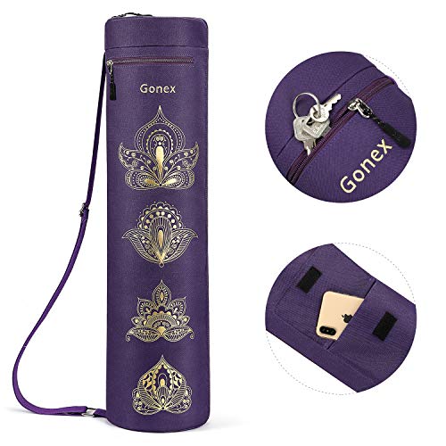 Gonex Bolsa para Colchoneta de Yoga, Funda Esterilla Yoga Ejercicios Fitness Duradera Tela Oxford Impermeable con 2 Bolsillos de Carga, Correa de Hombro Ajustable Extra Ancha Portátil (Morado)