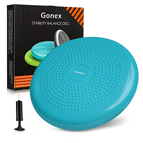 Gonex Cojín de Equilibrio Bomba Incluida para Fitness Yoga Pilates Deportes Ejercicios de Espalda Gimnasio, Asiento de Maniobra Cojin Hinchable Balance Disco para Mejorar Postura, Ø 34cm
