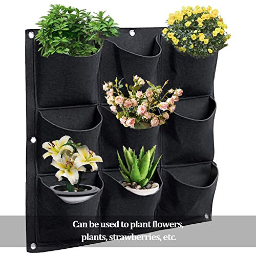 GOODGDN Bolsas para Plantar en la Pared, Plantador Verde Vertical del Crecimiento con 9 Bolsillos, Planta Que Cuelga Bolsos de la Flor Que Cuelgan para Balcón Pared de la Pared Jardín (Negro)