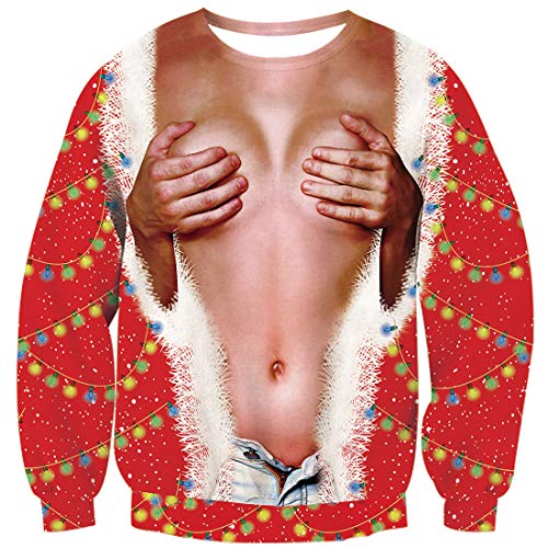 Goodstoworld Hombre Mujer Sudadera Navidad 3D Decoración Navideña Divertida Ugly Tendencia Casual Sweatshirt Jerseys Jumpers Pullover Cuerpo incómodo XXL