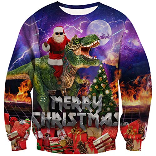 Goodstoworld Jersey Navidad Mujer Hombre Pareja 3D Christmas Sweater Ropa Dinosaurios Divertida Elfo Jerseys Traje Navideño M