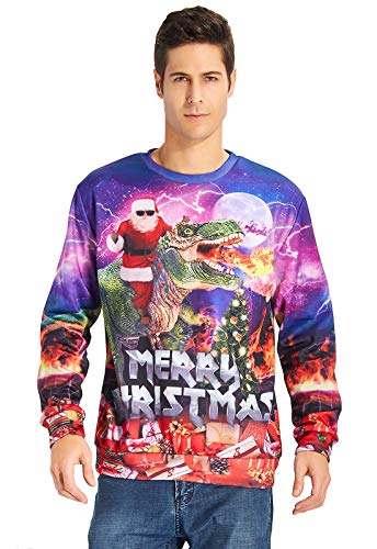 Goodstoworld Jersey Navidad Mujer Hombre Pareja 3D Christmas Sweater Ropa Dinosaurios Divertida Elfo Jerseys Traje Navideño M