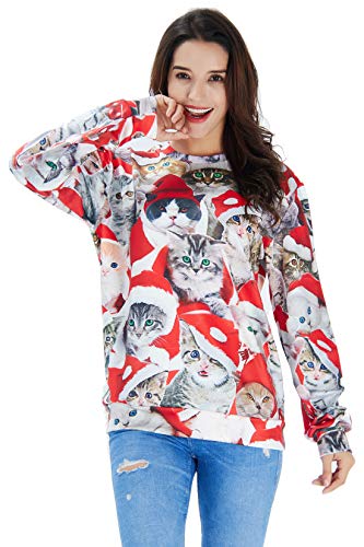 Goodstoworld Navidad Ropa Hombre Mujer Xmas Jerseys Gato 3D Ugly Christmas Sweater Ropa Divertida Elfo Vestido de Navideño XXL