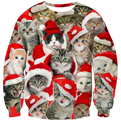 Goodstoworld Navidad Ropa Hombre Mujer Xmas Jerseys Gato 3D Ugly Christmas Sweater Ropa Divertida Elfo Vestido de Navideño XXL