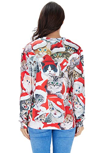 Goodstoworld Navidad Ropa Hombre Mujer Xmas Jerseys Gato 3D Ugly Christmas Sweater Ropa Divertida Elfo Vestido de Navideño XXL