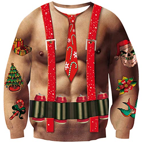 Goodstoworld Sueter de Navidad 3D Hombre Mujer Ropa Funny Divertida Navideños Jerseys Traje Dinosaurio Christmas Sweater S