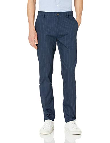 Goodthreads - Pantalón chino sin arrugas, ajustado, para hombre, Rayas azul marino, 40W x 36L