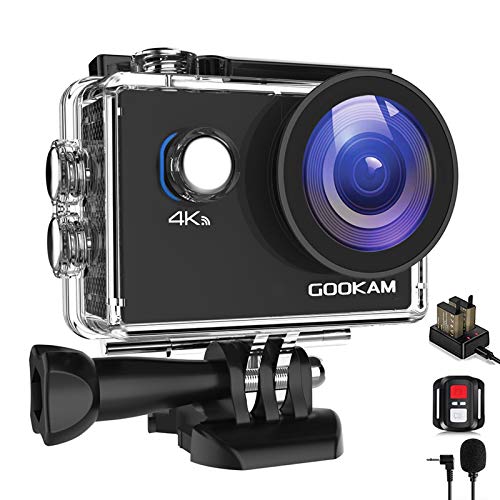 GOOKAM Cámara Deportiva 4K WiFi 20MP 170 Amplio ángulo, Camara Acción Sumergible 40M con 2.4G Remoto y Micrófono Externo, Cámara Acuática con 2 Baterías de 1050mAh y Accesorios Multiples-GO 2