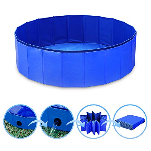 GoPetee Piscina para Perros Mascotas Plegable Bañera para Mascotas Plegable Baño Portátil para Perros y Gatos Pequeños Medianos y Grandes Interior o Exterior ((L 120 x 30 cm) Azul)