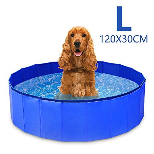 GoPetee Piscina para Perros Mascotas Plegable Bañera para Mascotas Plegable Baño Portátil para Perros y Gatos Pequeños Medianos y Grandes Interior o Exterior ((L 120 x 30 cm) Azul)