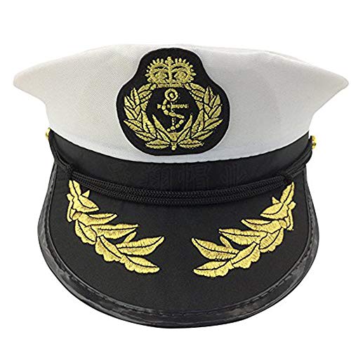 Gorra capitán hombres mujeres negro blanco - Disfraz para Adultos y Niños - Perfecto para Carnaval - Talla única (A)
