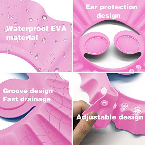 gorra de ducha para bebé, visera baño bebe, gorro suave para niños, gorro de champú ajustable para niños, con vaso plegable silicona (2 piezas- rosa)