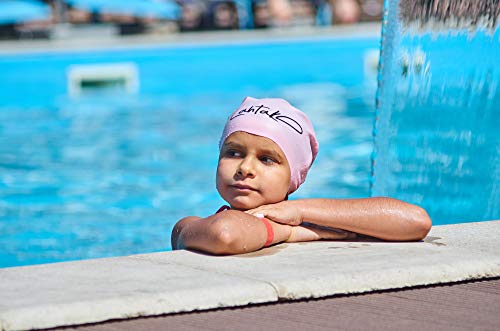 Gorro de Natación Para Pelo Largo Infantil - Gorro de Baño Para Niñas, Niños y Adolescentes con Rastas o Pelo Largo y Rizado - Gorro de Piscina de Silicona 100% Hipoalergénica (Cuarzo Rosa M)