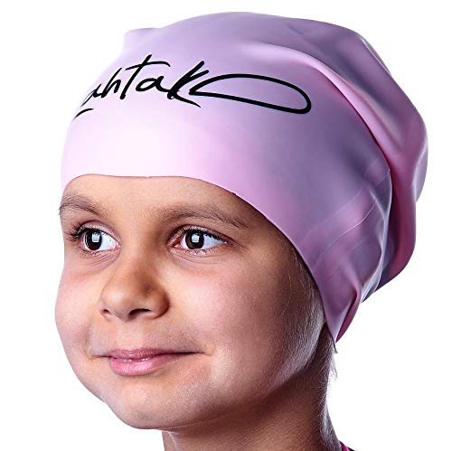 Gorro de Natación Para Pelo Largo Infantil - Gorro de Baño Para Niñas, Niños y Adolescentes con Rastas o Pelo Largo y Rizado - Gorro de Piscina de Silicona 100% Hipoalergénica (Cuarzo Rosa M)