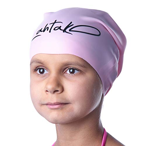 Gorro de Natación Para Pelo Largo Infantil - Gorro de Baño Para Niñas, Niños y Adolescentes con Rastas o Pelo Largo y Rizado - Gorro de Piscina de Silicona 100% Hipoalergénica (Cuarzo Rosa M)