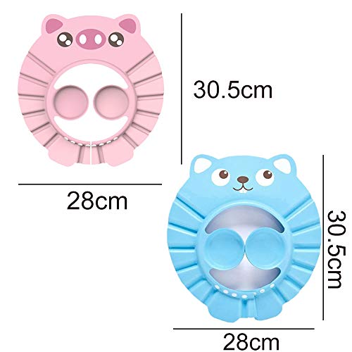 Gorro Ducha Niños, Gorro de Ducha Bebé, Ajustable Gorro de Ducha para Bebé, Gorra de Ducha para Bebé Impermeable, Silicona Suave Con Protección, para Niños Pequeños, Bebés, Niños (Rosado azul)