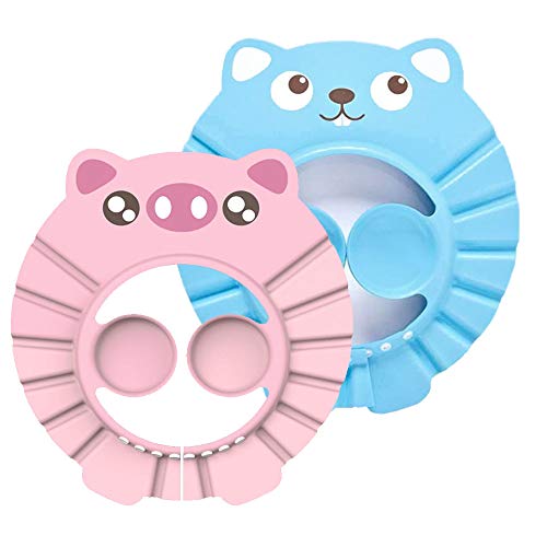 Gorro Ducha Niños, Gorro de Ducha Bebé, Ajustable Gorro de Ducha para Bebé, Gorra de Ducha para Bebé Impermeable, Silicona Suave Con Protección, para Niños Pequeños, Bebés, Niños (Rosado azul)