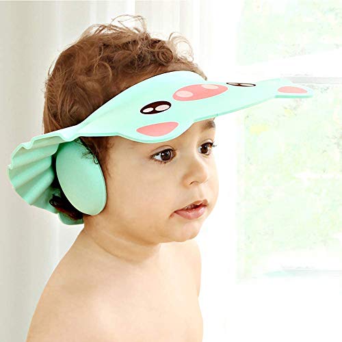 Gorro Ducha Niños, Gorro de Ducha Bebé, Ajustable Gorro de Ducha para Bebé, Gorra de Ducha para Bebé Impermeable, Silicona Suave Con Protección, para Niños Pequeños, Bebés, Niños (Verde amarillo)