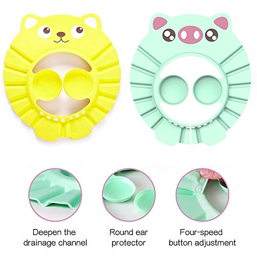 Gorro Ducha Niños, Gorro de Ducha Bebé, Ajustable Gorro de Ducha para Bebé, Gorra de Ducha para Bebé Impermeable, Silicona Suave Con Protección, para Niños Pequeños, Bebés, Niños (Verde amarillo)