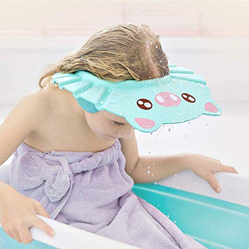 Gorro Ducha Niños, Gorro de Ducha Bebé, Ajustable Gorro de Ducha para Bebé, Gorra de Ducha para Bebé Impermeable, Silicona Suave Con Protección, para Niños Pequeños, Bebés, Niños (Verde amarillo)