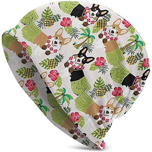 Gorros Unisex Gorros Welsh Corgi Tropical Hawaii Hula Perros Divertido Alga Marina Slouchy Cuff Cráneo Sombrero De Punto Gorra Verano Cálido Esquí Sombreros Snapback Negro