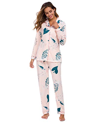 GOSO Pijama para Mujer - Pijama de Manga Larga con Botones para Mujer - Conjunto de Pijama de Manga Larga Floral para Mujer