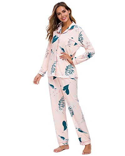 GOSO Pijama para Mujer - Pijama de Manga Larga con Botones para Mujer - Conjunto de Pijama de Manga Larga Floral para Mujer