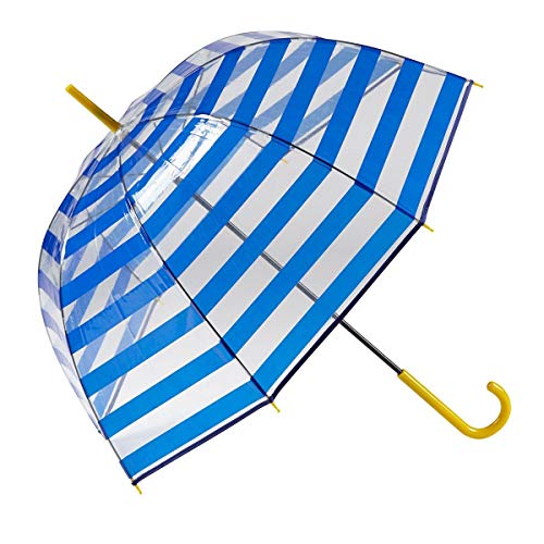 GOTTA Paraguas Transparente Largo de Mujer con Forma de cúpula. Antiviento y Manual. Estampado Rayas - Azul