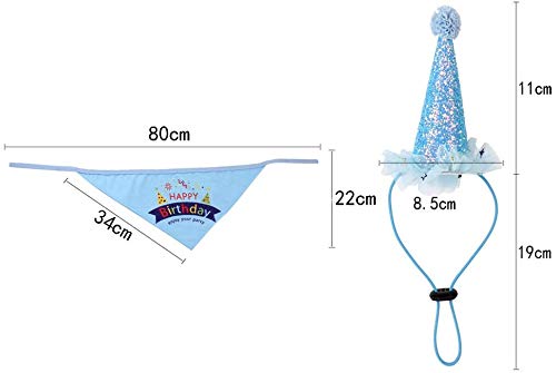 gotyou Sombrero y Bufanda de cumpleaños para Perros, Lindo Sombrero de Fiesta y Bufanda Suave, Traje de cumpleaños Ajustable Reutilizable, Regalo de cumpleaños para Mascotas, Azul