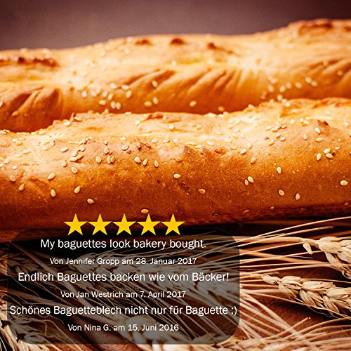 GOURMEO molde para baguette (para 3 baguettes) con revestimiento antiadherente, 38,5 x 28 x 3 cm – bandeja para baguette, placa para hornear