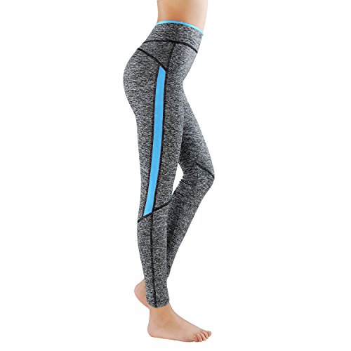 GoVIA L&K-II Leggins para Damas Pantalones Deportivos Largos para Training Running Yoga Fitness Transpirables con Cintura Alta 4113 Azul S/M