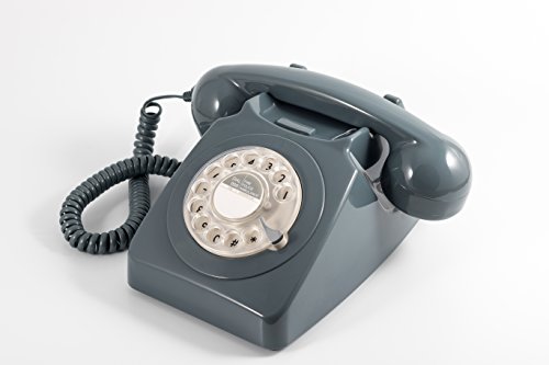 GPO 746 Teléfono Fijo de Disco con Estilo Retro de los años 70 - Cable en Espiral, Timbre auténtico - Gris
