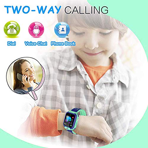 GPS Niños Impermeable Smartwatch, Reloj Inteligente Smart Watch Telefono con GPS Rastreador Conversación Bidireccional Llamada por Voz Chat SOS Cámara Despertador Juego para Niños Niña 3-12 Años,Azul