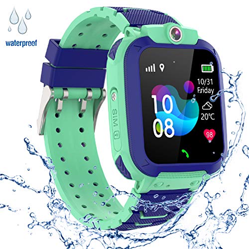GPS Niños Impermeable Smartwatch, Reloj Inteligente Smart Watch Telefono con GPS Rastreador Conversación Bidireccional Llamada por Voz Chat SOS Cámara Despertador Juego para Niños Niña 3-12 Años,Azul